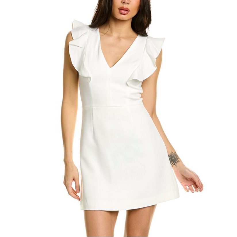 French Connection Whisper Ruffle V Neck Dress In Summer White